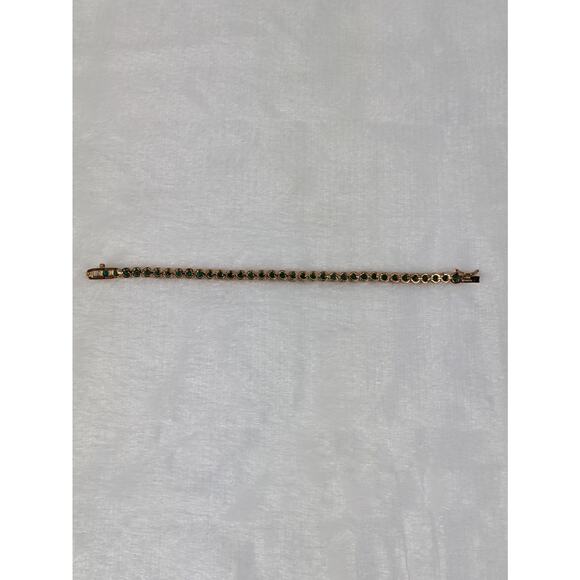 Lab Emerald Tennis Bracelet 7" UTC S925 10K Gold Vermeil China Green Stones - Picture 4 of 8